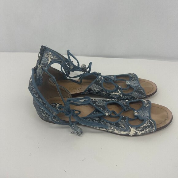 ZARA Lace Up Ankle Sandals Blue Python - Picture 4 of 13